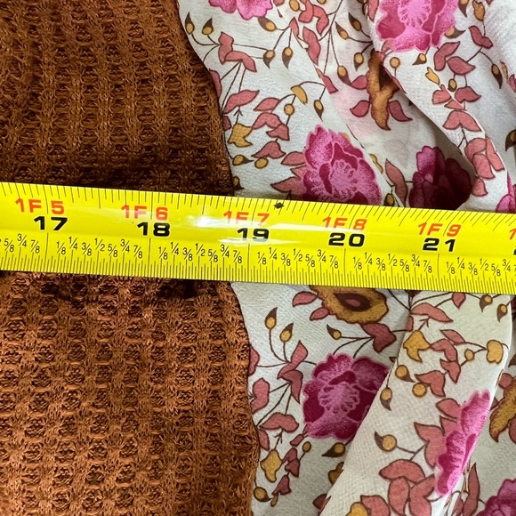 Umgee M waffle knit floral leopard ruffle flutter sleeve leopard casual boho - Picture 7 of 8